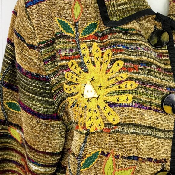 Art to Wear Boho Embroidered Applique Floral Jacket Drapers & Damon Medium EUC - Picture 6 of 12